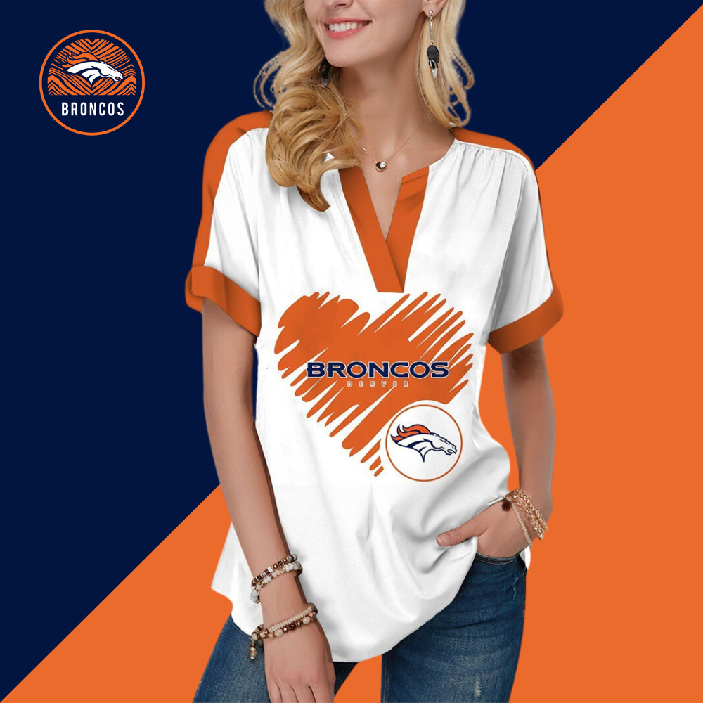 Denver BroncosFashion Short Sleeve V-Neck Shirt-Denver Broncos