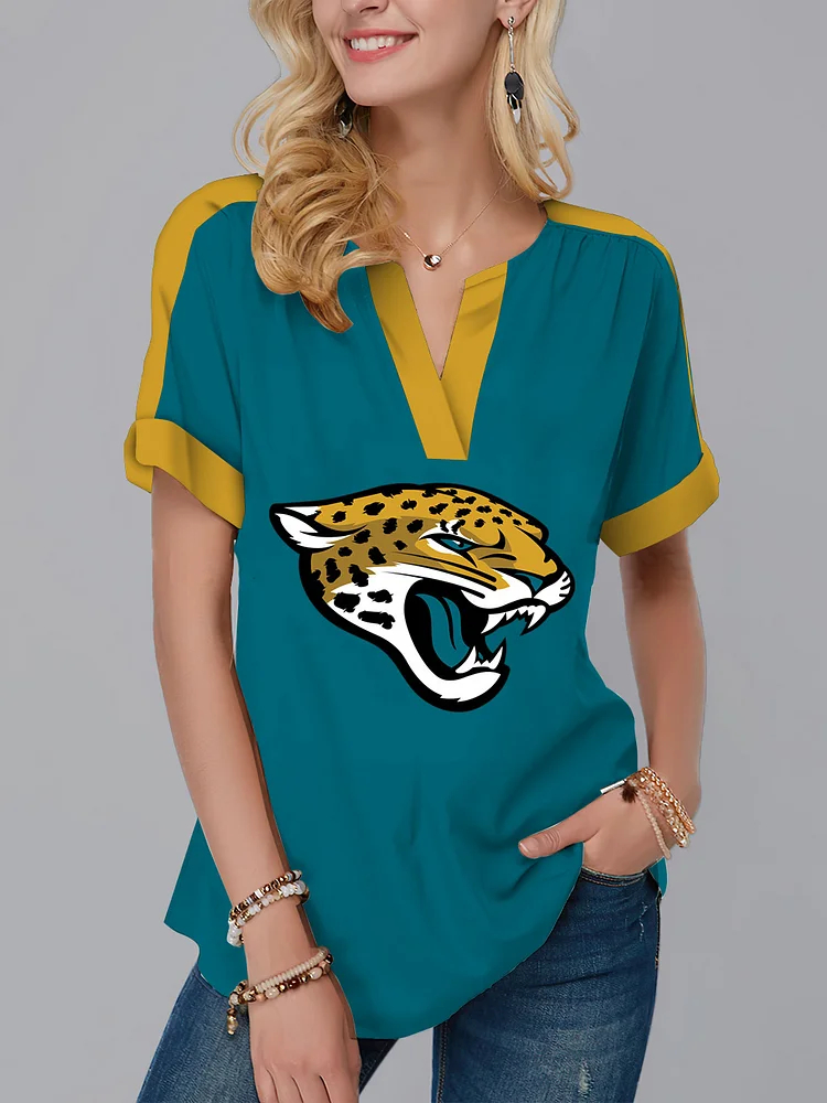 Jacksonville Jaguars Fashion Short Sleeve V-Neck Shirt-Jacksonville Jaguars