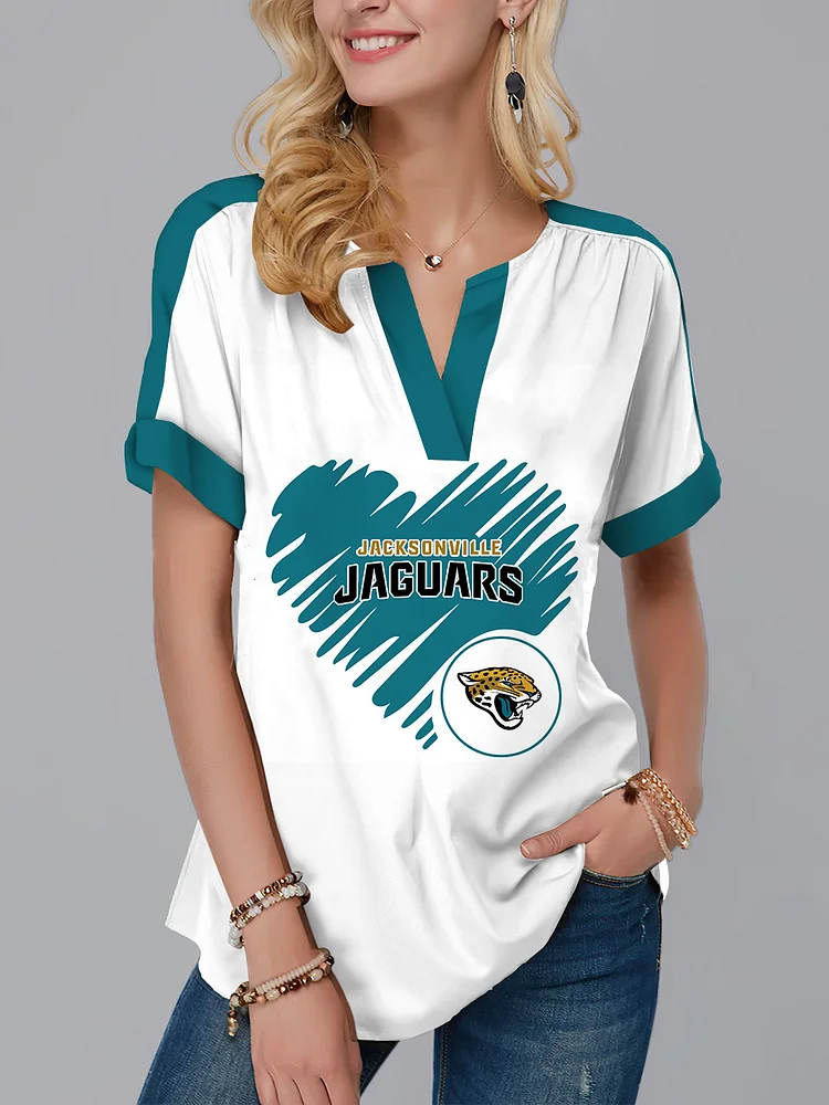 Jacksonville Jaguars Fashion Short Sleeve V-Neck Shirt-Jacksonville Jaguars