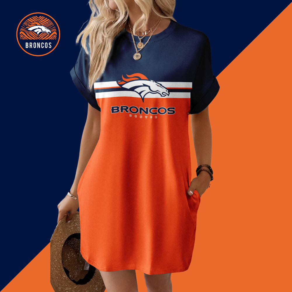 Denver Broncos Solid Hidden Pocket Batwing Sleeve Tee Dress-Denver Broncos