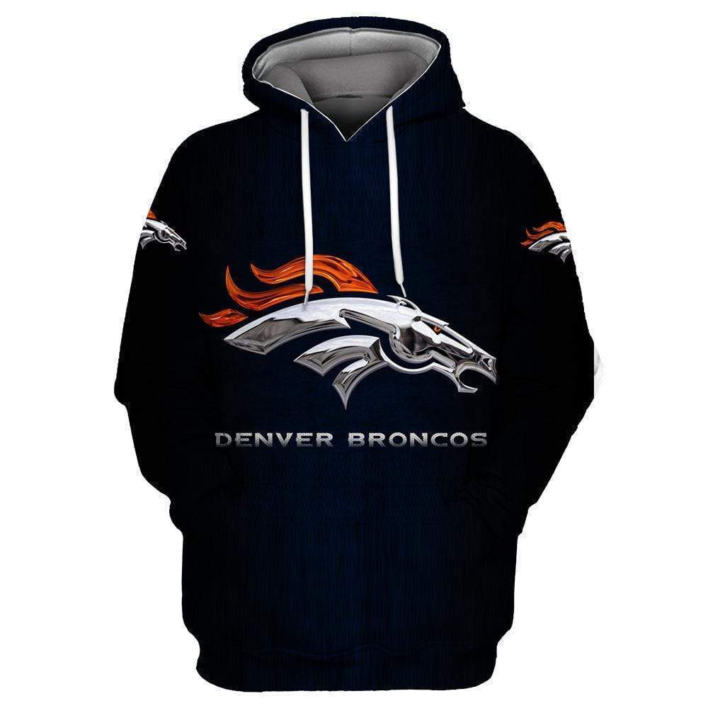 Denver Broncos Printed Hooded Pocket Pullover Sweater-Denver Broncos