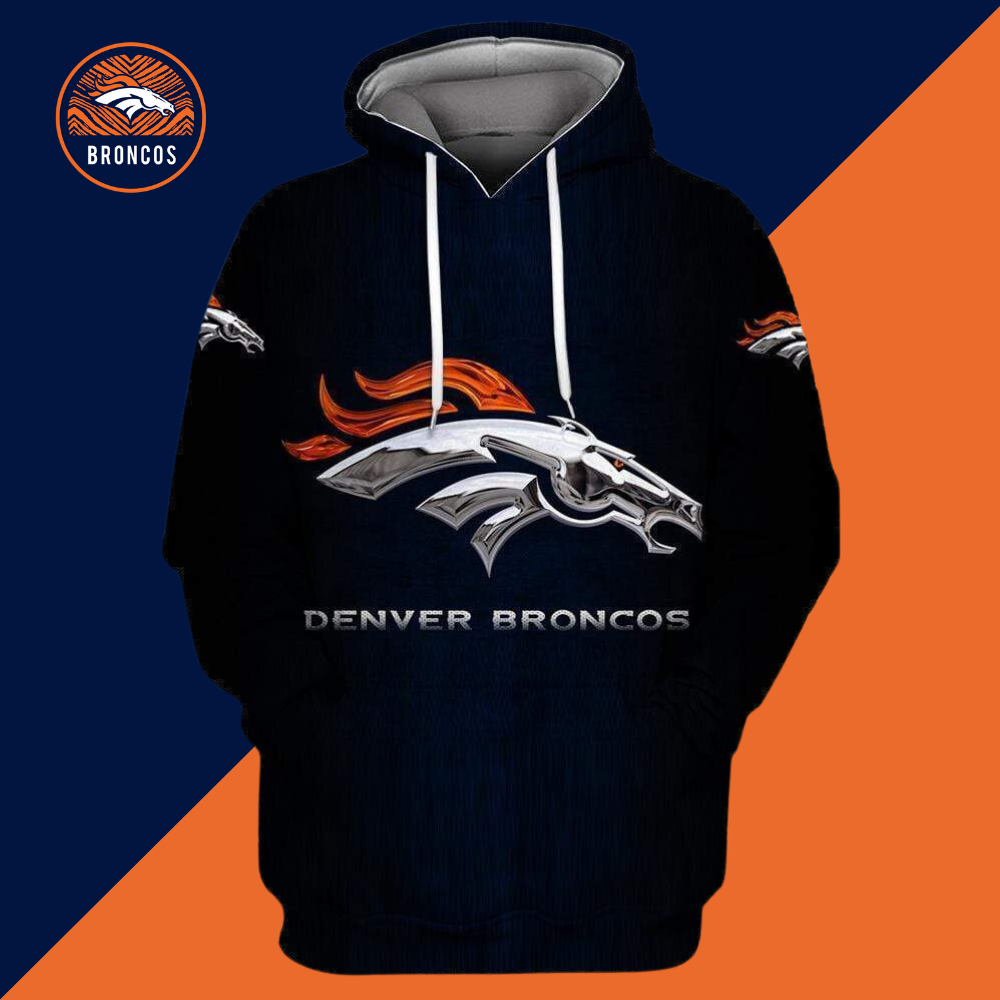 Denver Broncos Printed Hooded Pocket Pullover Sweater-Denver Broncos