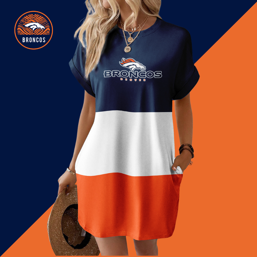 Denver Broncos Solid Hidden Pocket Batwing Sleeve Tee Dress-Denver Broncos