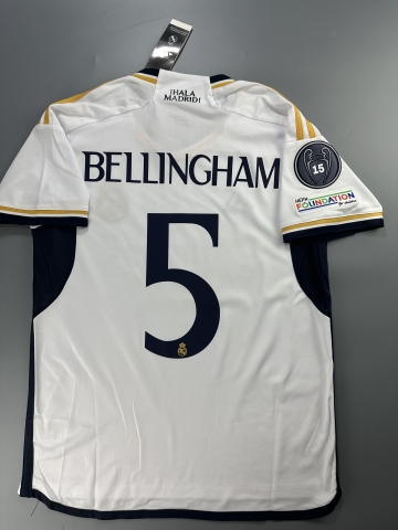 2023-2024 Real Madrid Home BELLINGHAM#5+15 Champion patch Football Shirt 1:1 Thai Quality