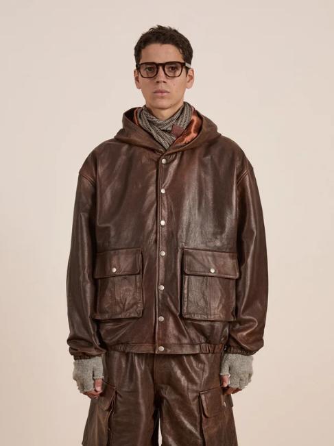 Dusk Distressed Genuine Leather Hoodie