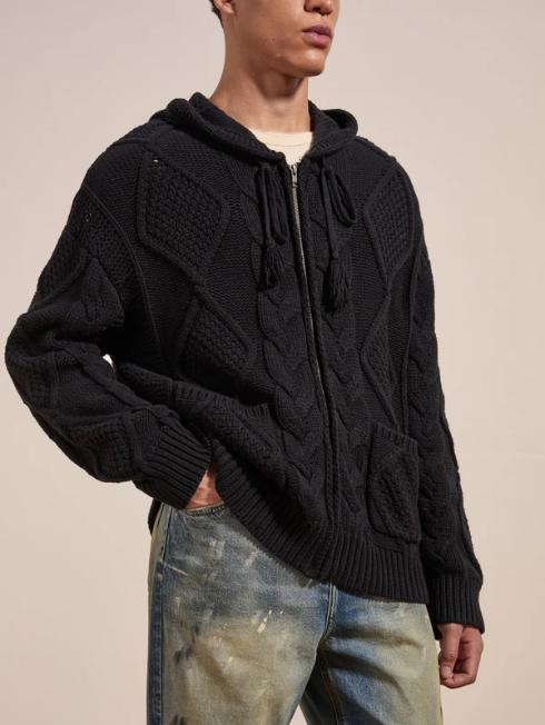 Zip Up Cable Knit Hoodie