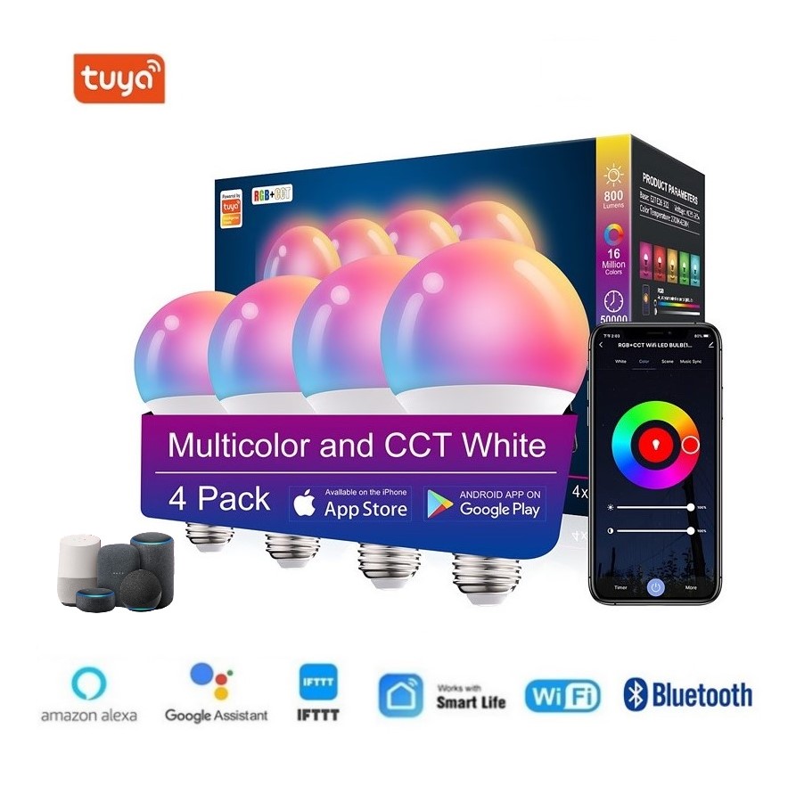 UL WiFi voice dimming LED smart bulb pack