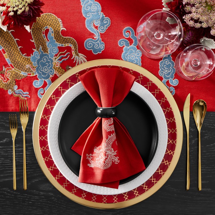 Lunar Dragon Embroidered Napkins, Set of 4
