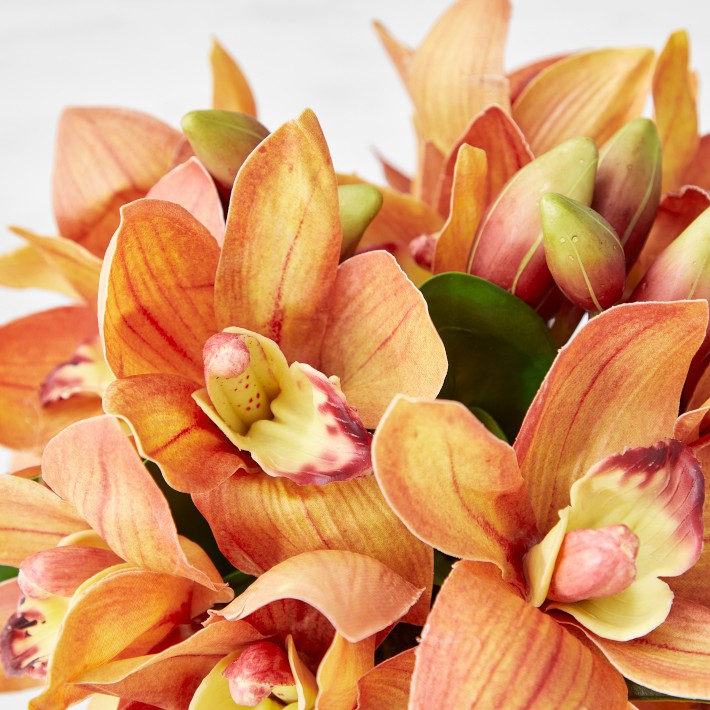 Gold Potted Faux Red Orchid Floral Arrangement