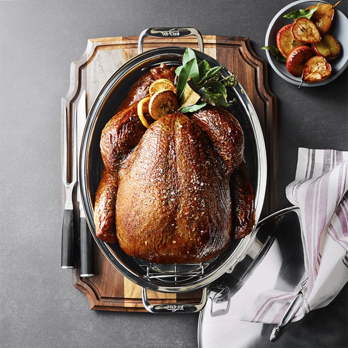 All Clad Stainless-Steel Covered Oval Roasting Pan with Rack