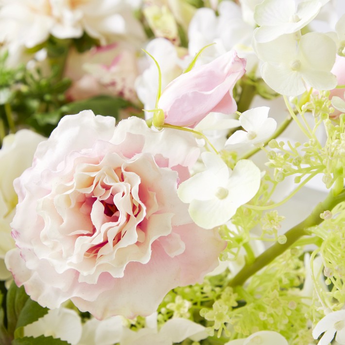 Famille Rose Faux Floral Arrangement in Glass Vase