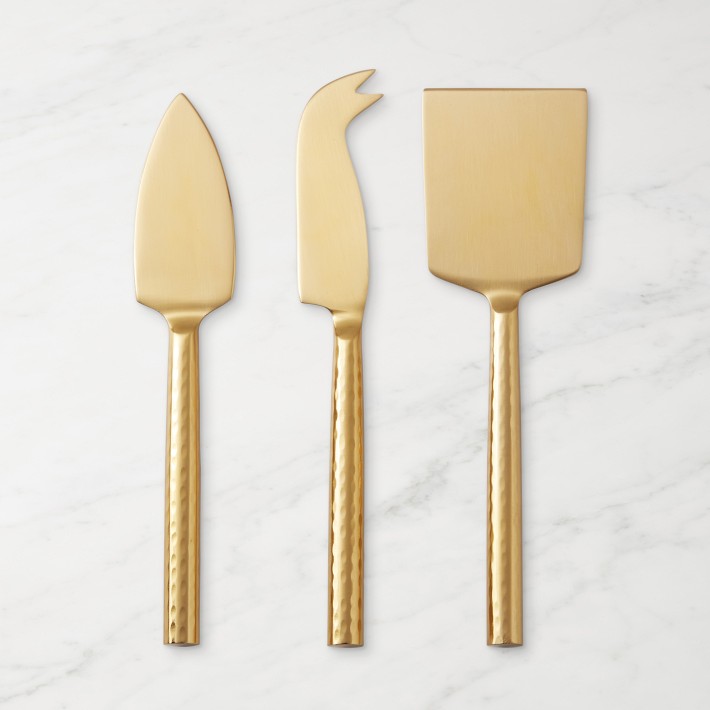 Antique Brass Hammered Cheese Knives, Set of 3