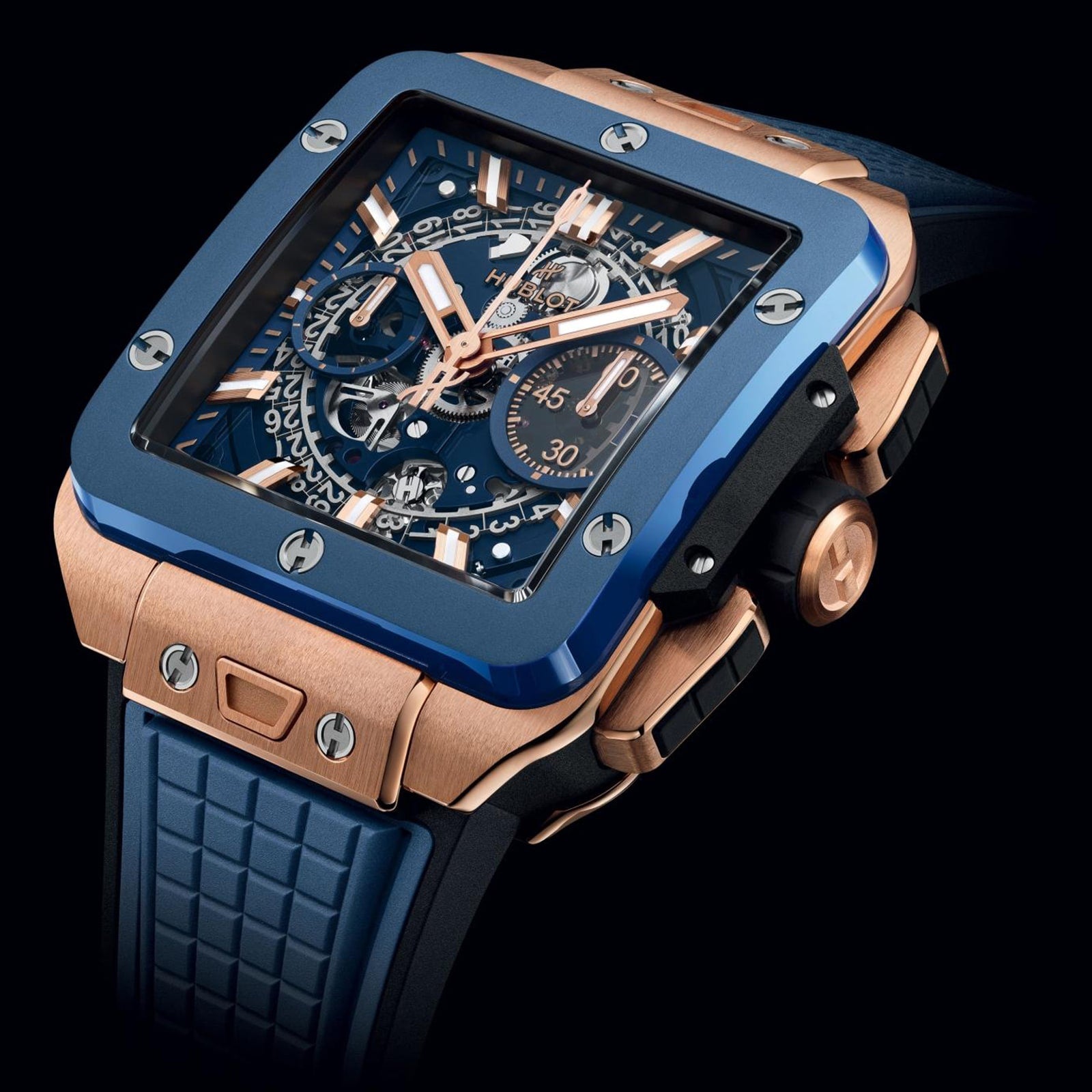 Hublot Square Bang Unico King Gold Blue Ceramic Men's