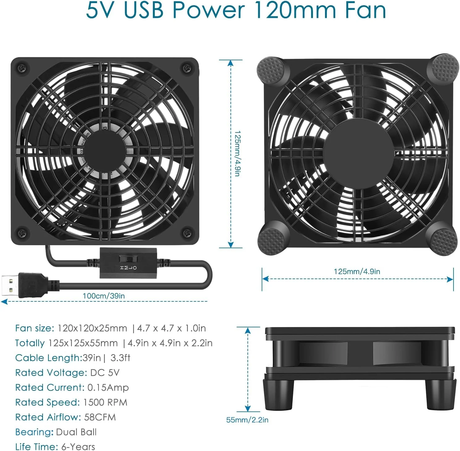 USB Computer Fan Quiet, 5V Powered Fan with Speed Controller for Router Modem Receiver DVR Xbox TV Box Cooling