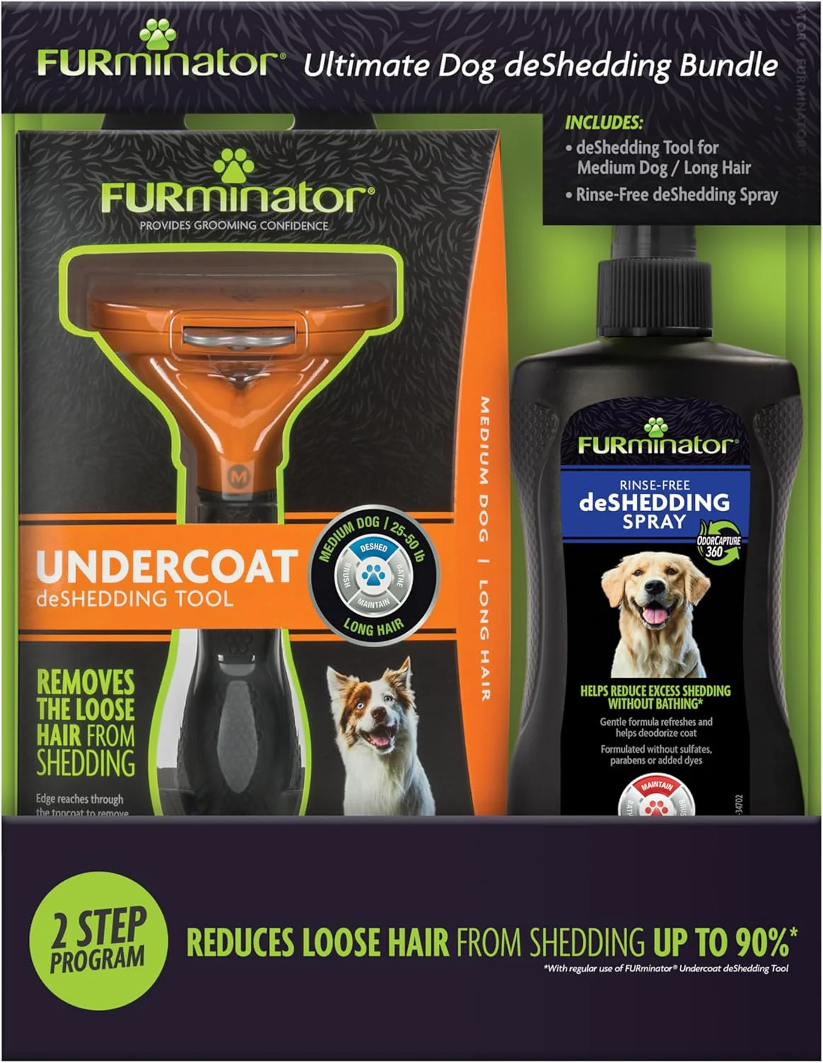 FURminator Medium Dog Undercoat deShedding Tool, Long Hair, Reduces Loose Hair from Shedding