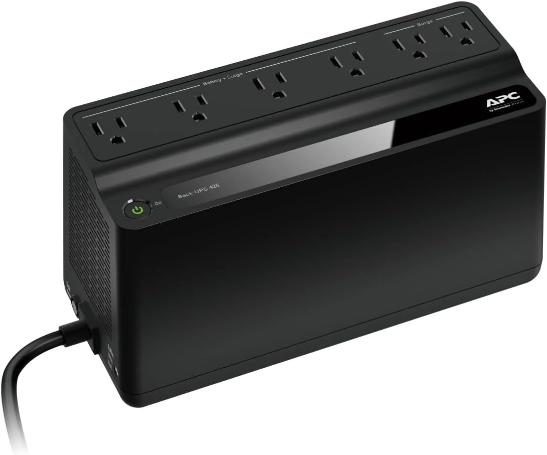 APC UPS Battery Backup Surge Protector, 425VA Backup Battery Power Supply, BE425M, Black