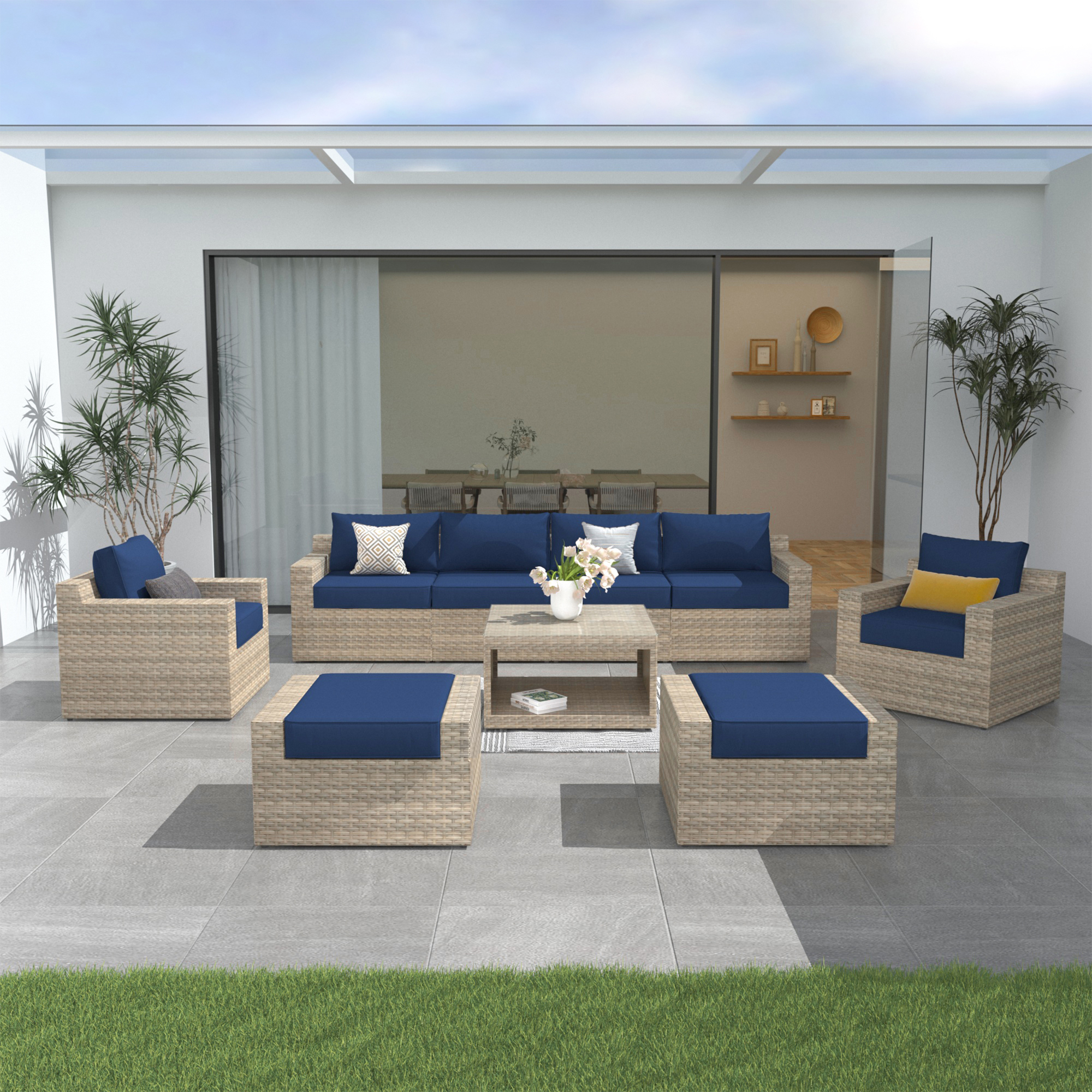 9 Piece Outdoor Sofa Rattan