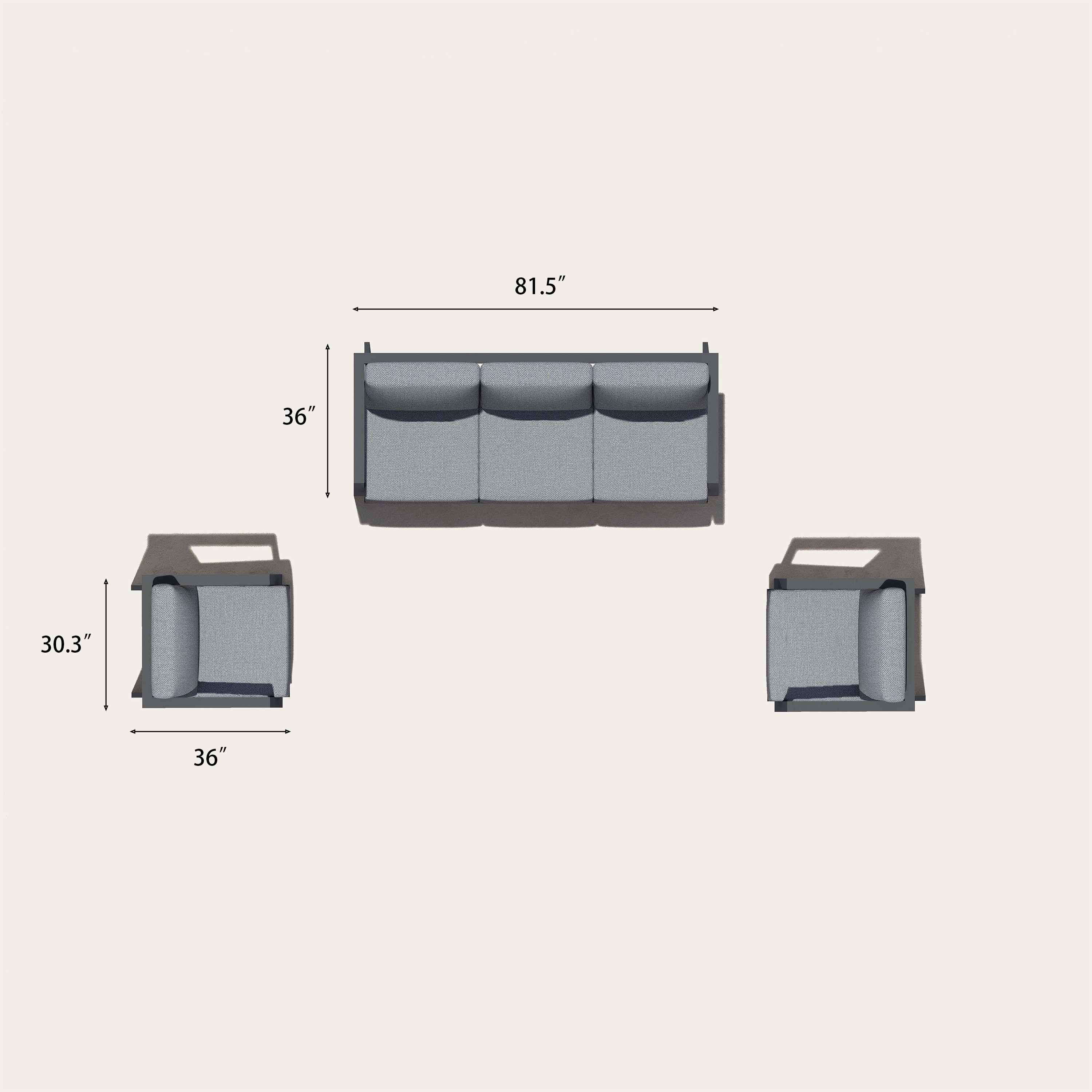 Aluminum Outdoor Sofa with Armchairs - 5 Seat