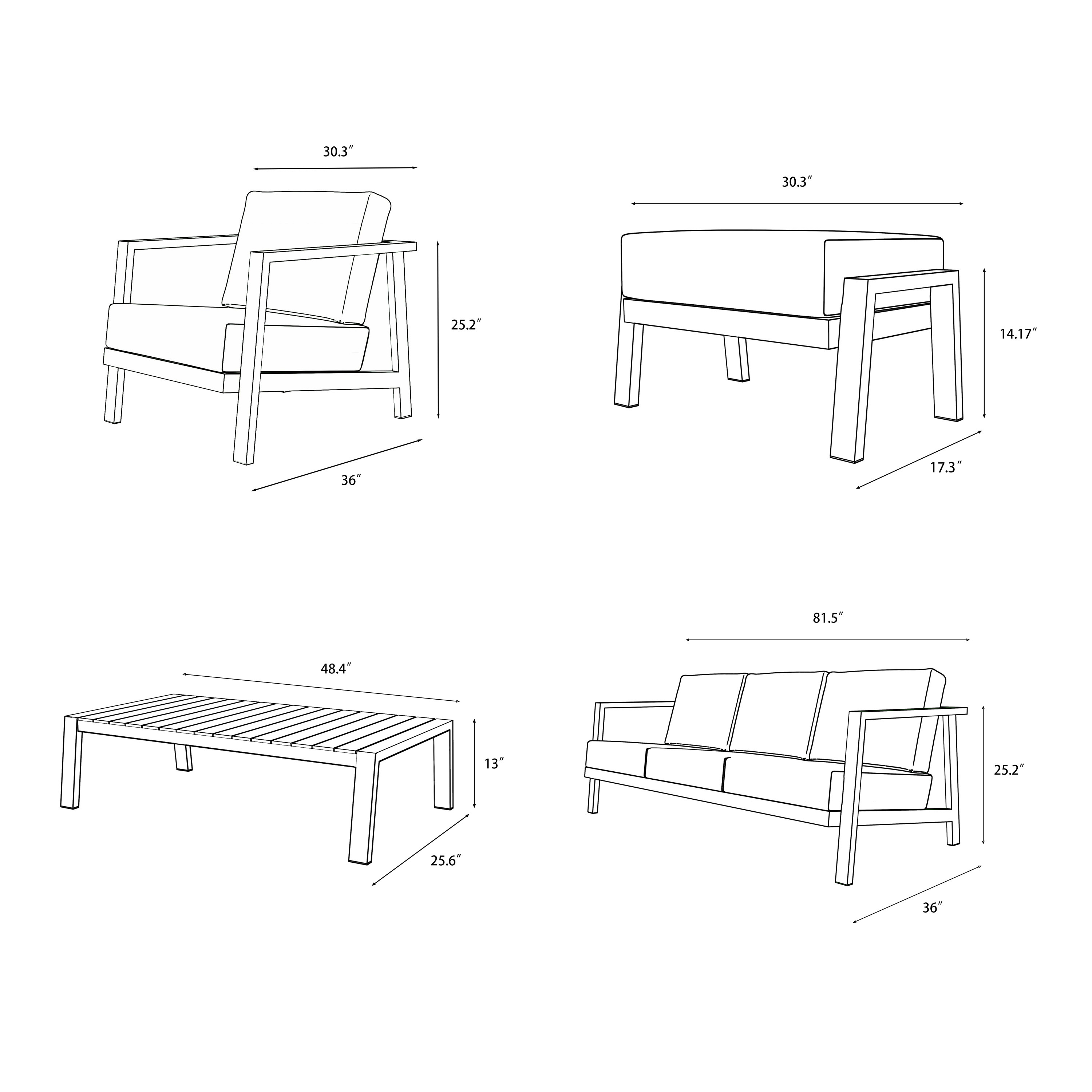 Aluminum Patio Sofa Conversation Set - 5 Seat