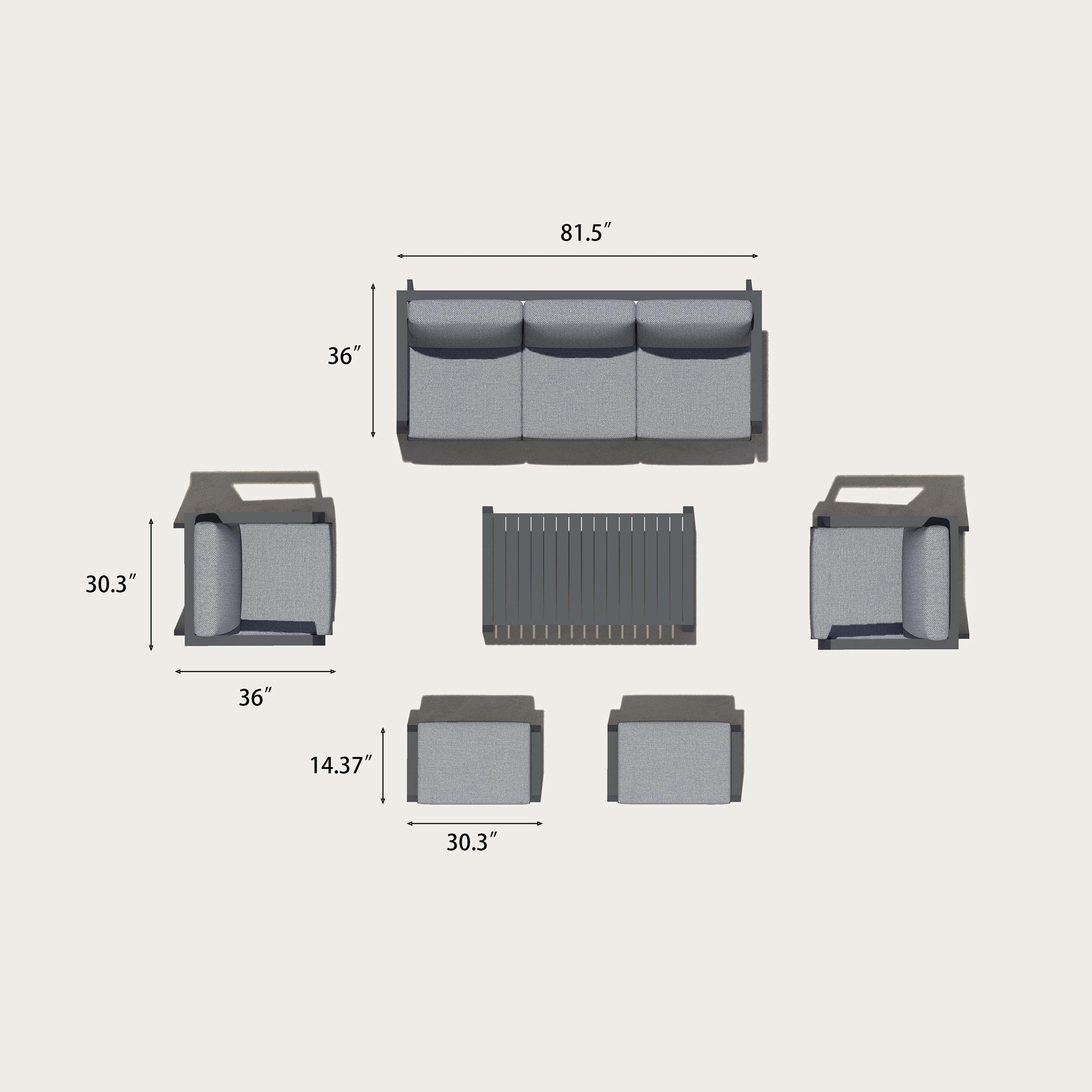 Aluminum Patio Sofa Conversation Set - 5 Seat