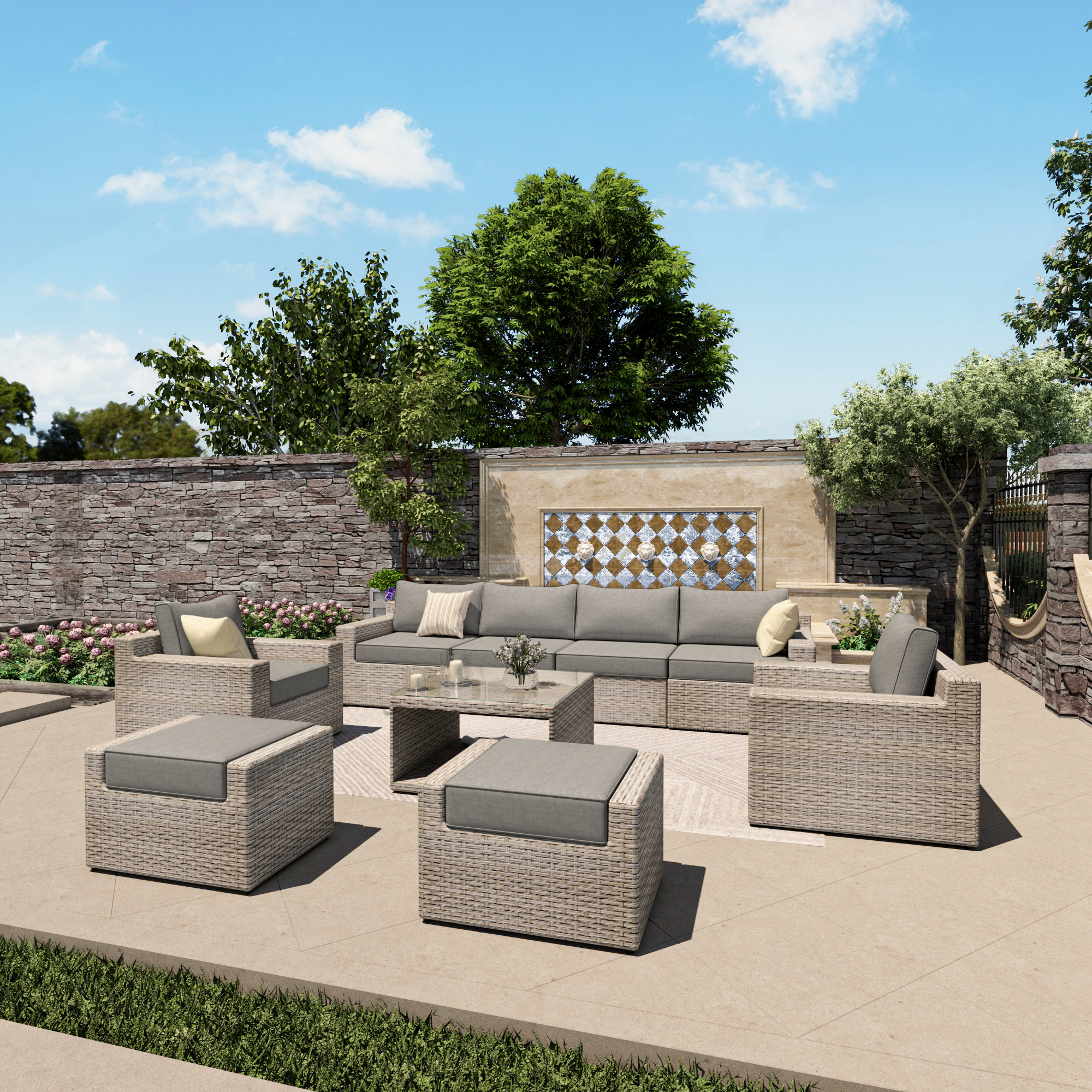 9 Piece Outdoor Sofa Rattan