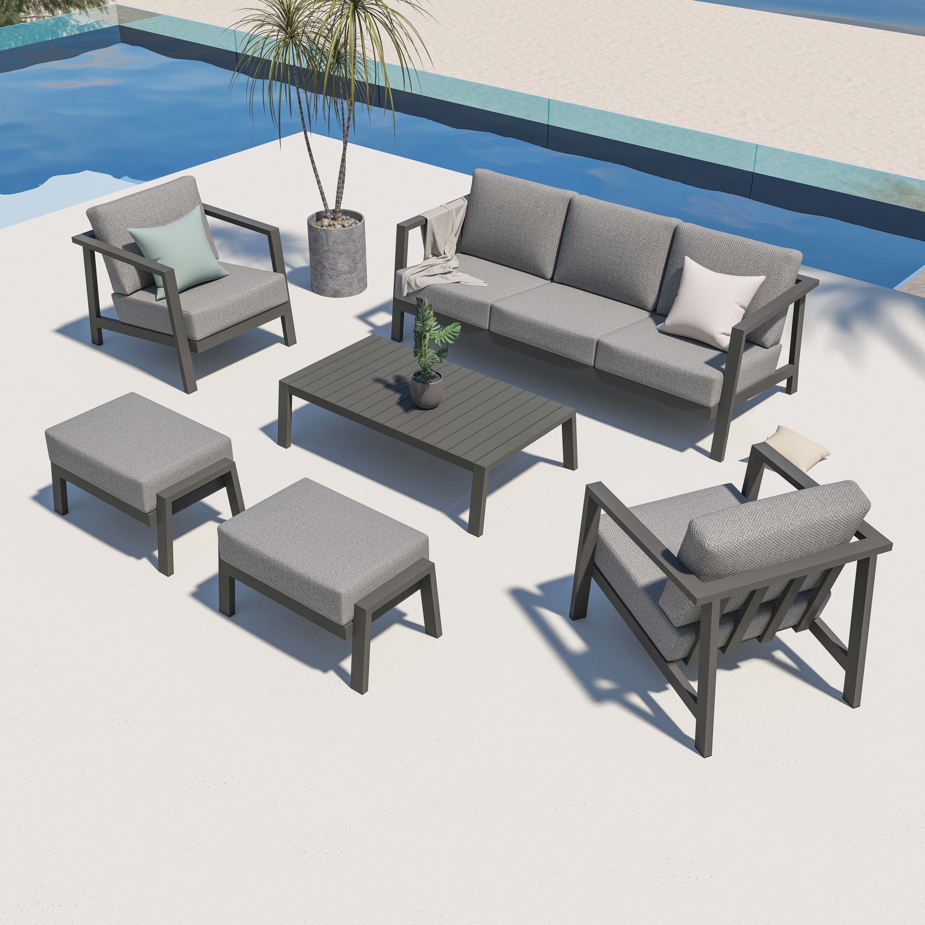 Aluminum Patio Sofa Conversation Set - 5 Seat