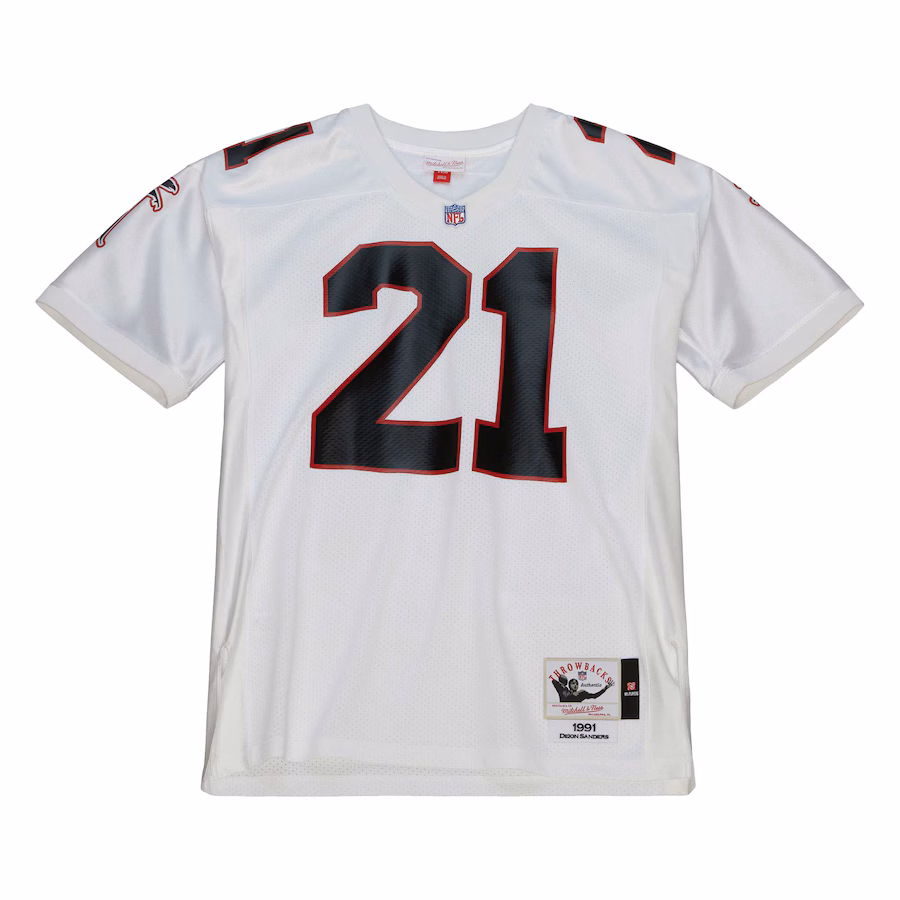 Men's Atlanta Falcons 1991 Deion Sanders Mitchell & Ness White Authentic Throwback Retired Player Jersey