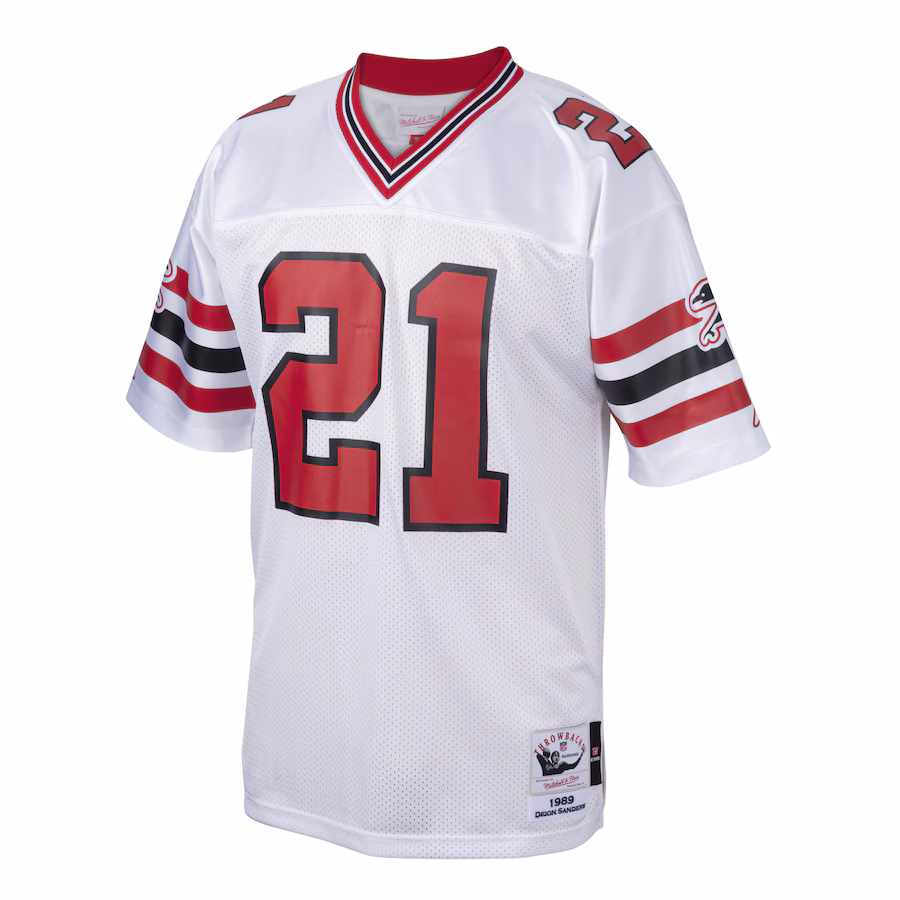 Men's Atlanta Falcons 1989 Deion Sanders Mitchell & Ness White Authentic Throwback Retired Player Jersey