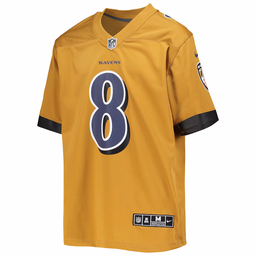 Special Offer - Youth Baltimore Ravens Lamar Jackson Nike Gold Inverted Team Game Jersey