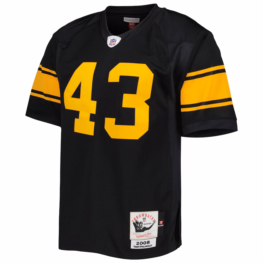 Men's Pittsburgh Steelers 2008 Troy Polamalu Mitchell & Ness Black Authentic Throwback Retired Player Jersey