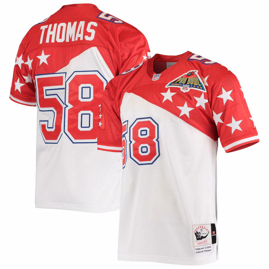 Men's AFC Derrick Thomas Mitchell & Ness White/Red 1995 Pro Bowl Authentic Jersey
