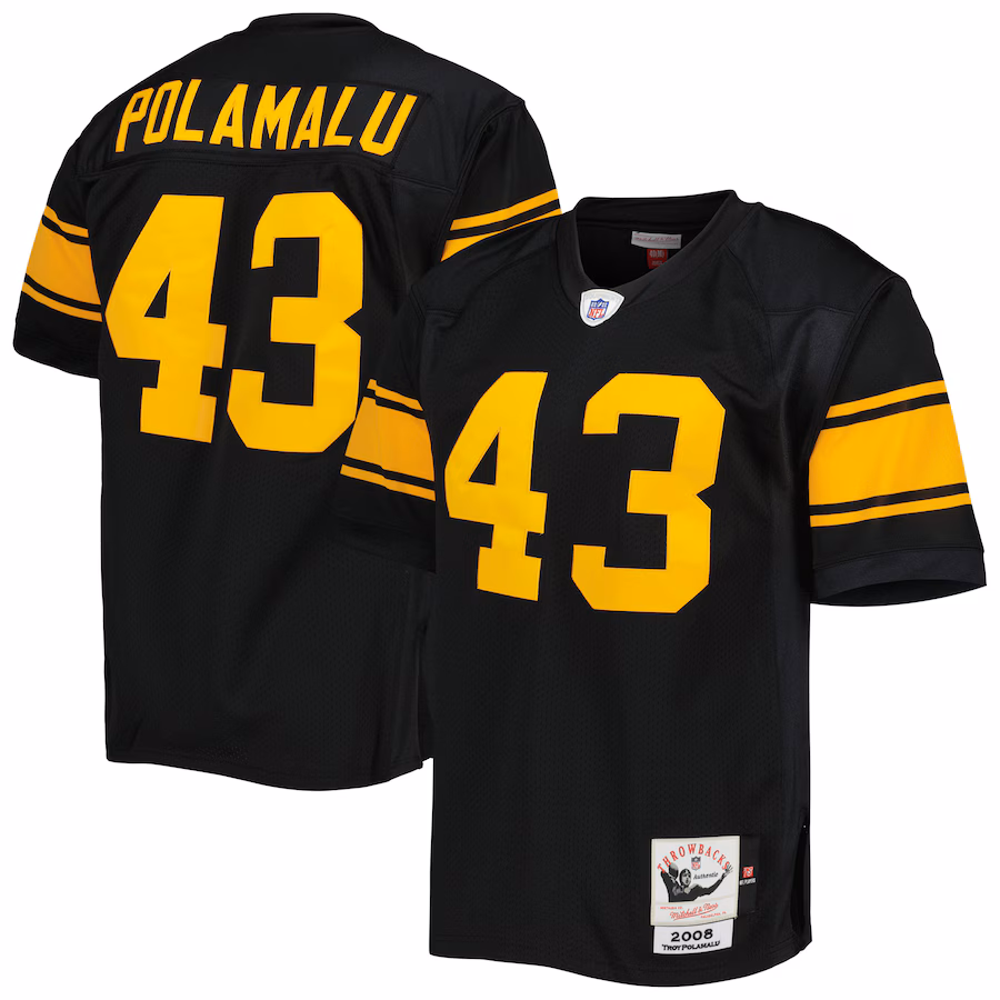 Men's Pittsburgh Steelers 2008 Troy Polamalu Mitchell & Ness Black Authentic Throwback Retired Player Jersey