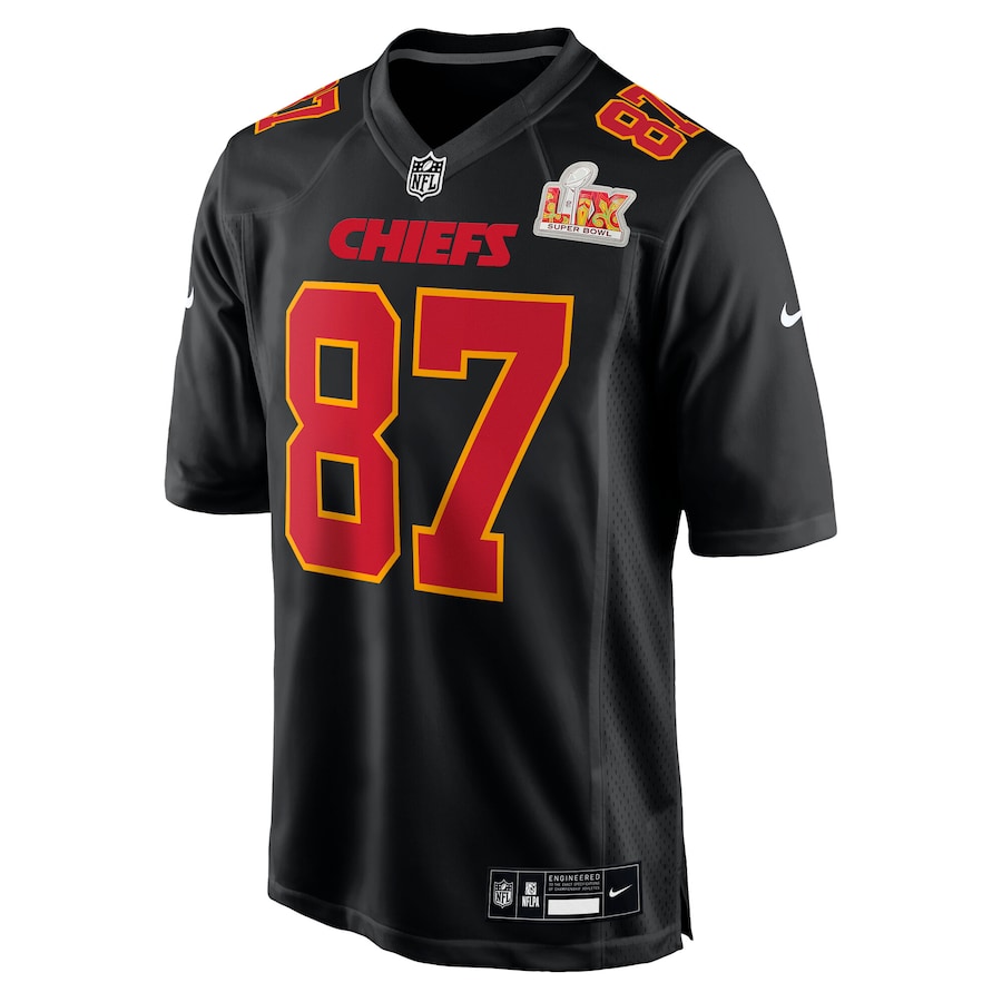 Men's Kansas City Chiefs Travis Kelce Nike Carbon Black Super Bowl LIX Fashion Game Jersey