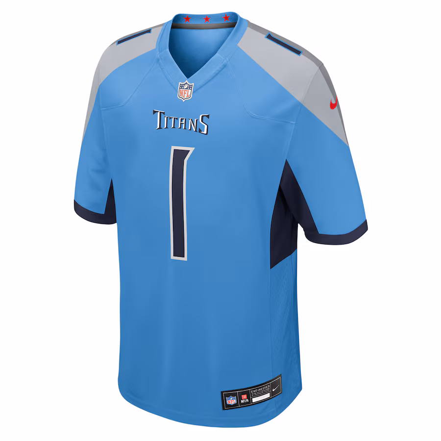 Men's Tennessee Titans Cameron Ward Nike Light Blue 2025 NFL Draft First Round Pick Game Jersey