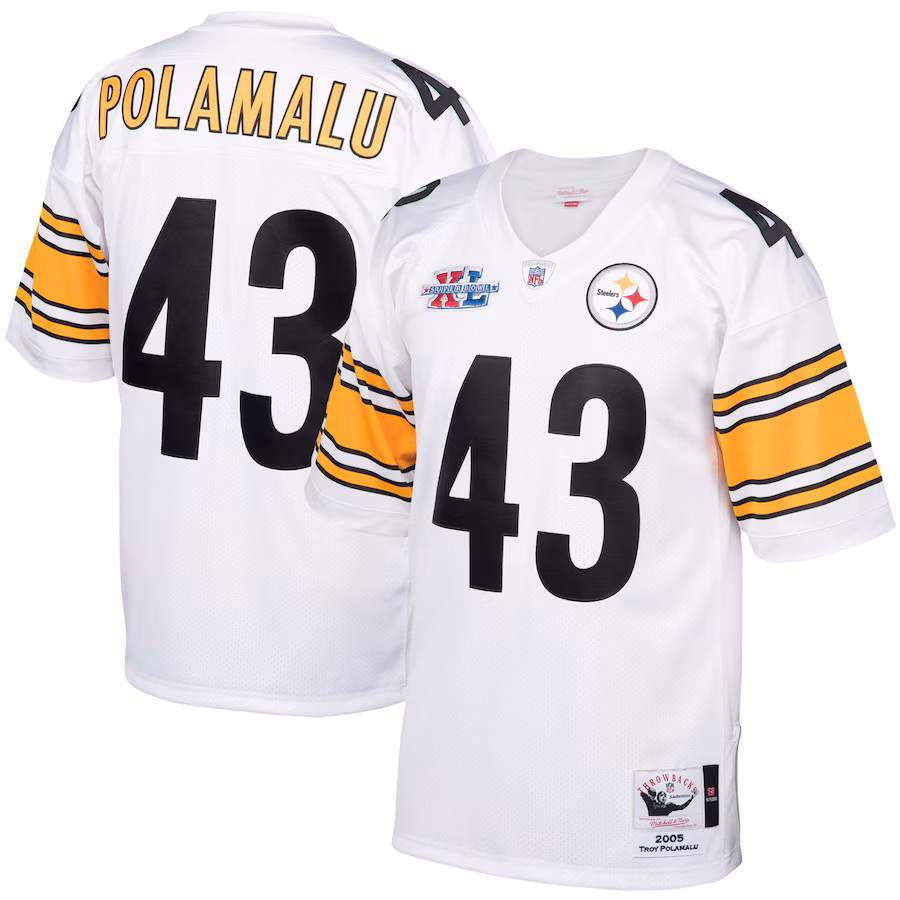 Men's Pittsburgh Steelers 2005 Troy Polamalu Mitchell & Ness White Authentic Throwback Retired Player Jersey