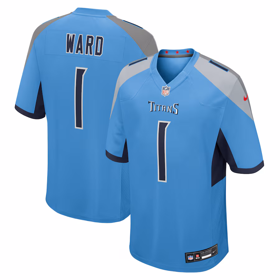Men's Tennessee Titans Cameron Ward Nike Light Blue 2025 NFL Draft First Round Pick Game Jersey