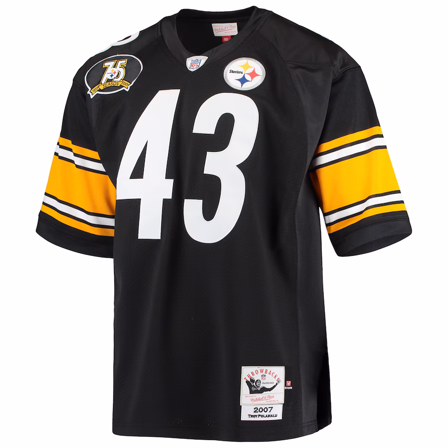Men's Pittsburgh Steelers 2007 Troy Polamalu Mitchell & Ness Black Authentic Throwback Retired Player Jersey
