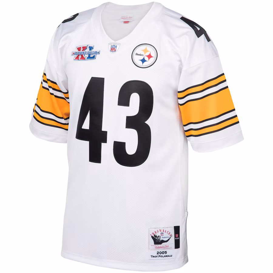 Men's Pittsburgh Steelers 2005 Troy Polamalu Mitchell & Ness White Authentic Throwback Retired Player Jersey
