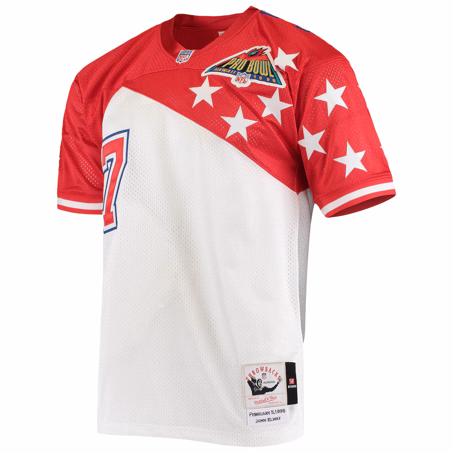 Men's AFC John Elway Mitchell & Ness White/Red 1995 Pro Bowl Authentic Jersey