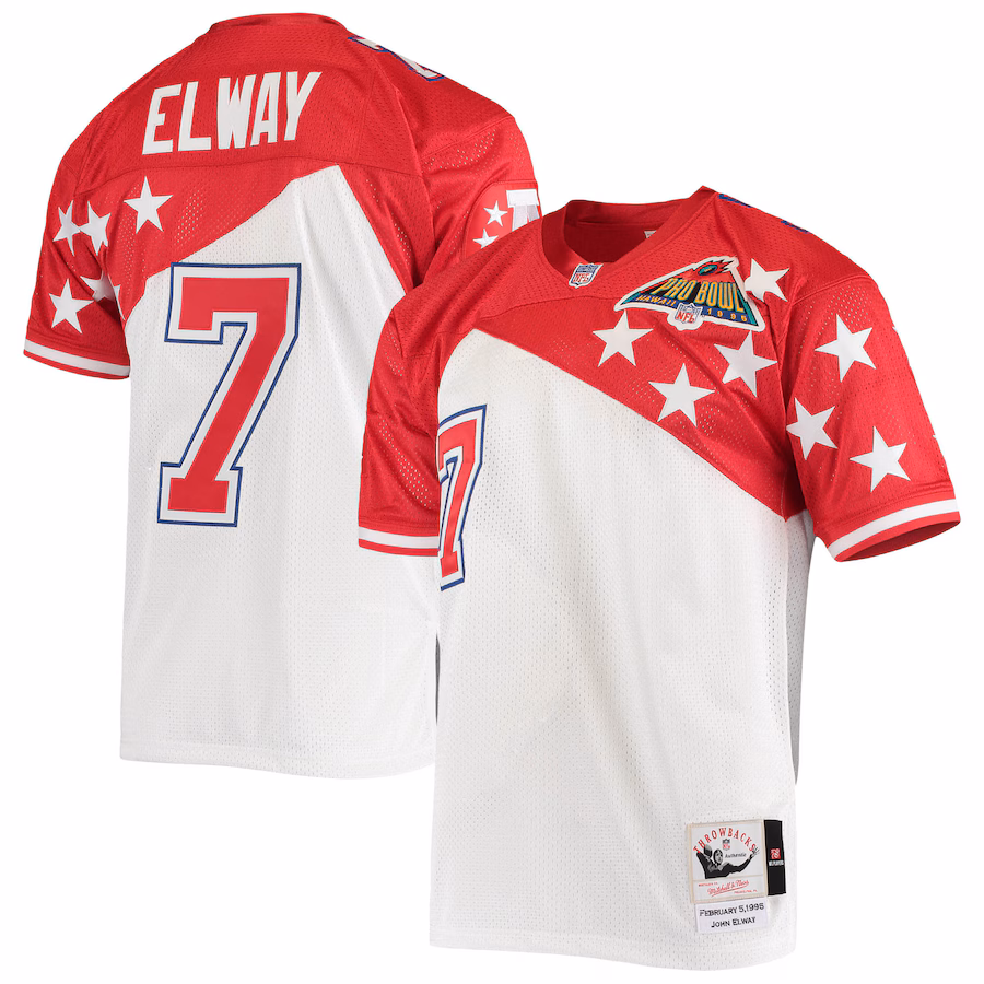 Men's AFC John Elway Mitchell & Ness White/Red 1995 Pro Bowl Authentic Jersey