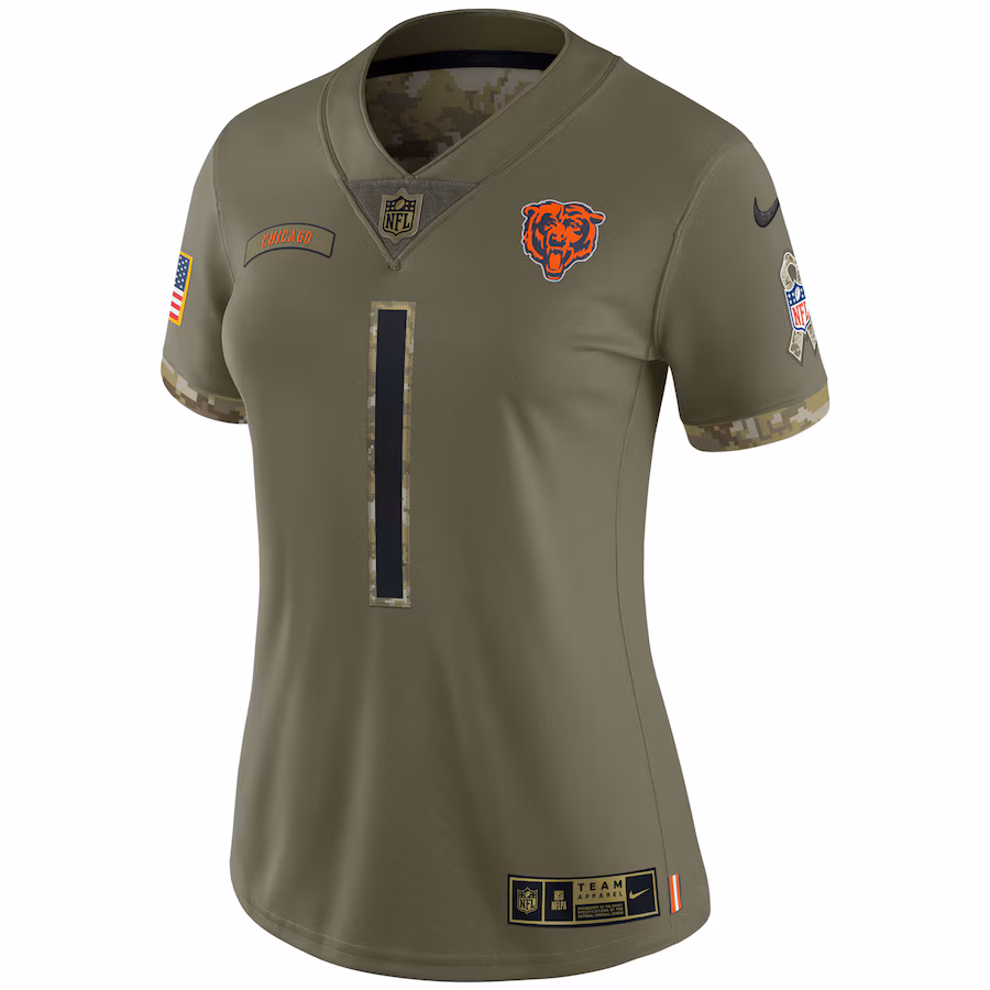 Special Offer - Women's Chicago Bears Justin Fields Nike Olive Salute To Service Limited Jersey