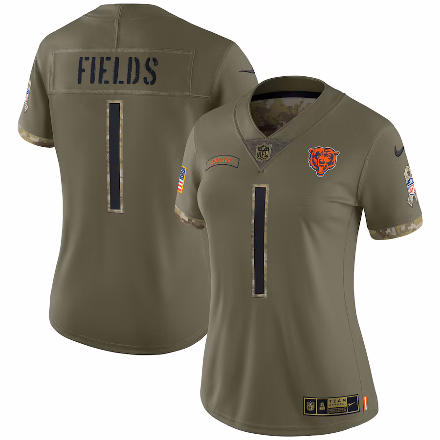 Special Offer - Women's Chicago Bears Justin Fields Nike Olive Salute To Service Limited Jersey