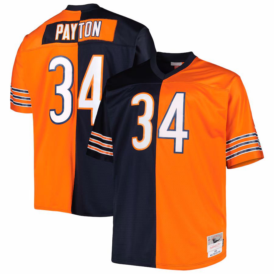 Men's Chicago Bears Walter Payton Mitchell & Ness Navy/Orange Big & Tall Split Legacy Retired Player Replica Jersey