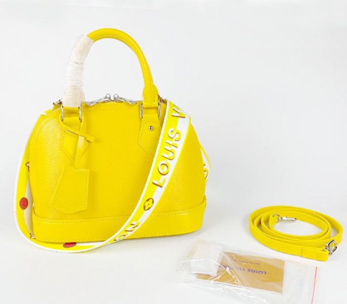 Louis Vuitton Epi Leather Alma BB Handbag In Cedrat Yellow With Jacquard Strap - Louis Vuitton