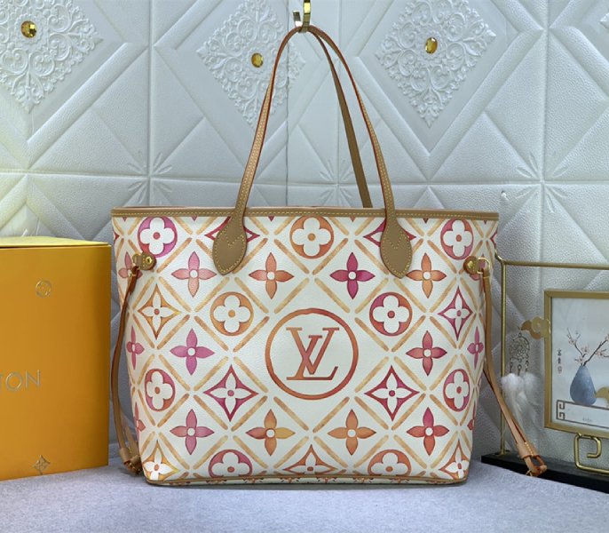 Louis Vuitton LV By The Pool Monogram Tiles Canvas Neverfull MM Tote In Coral - Louis Vuitton