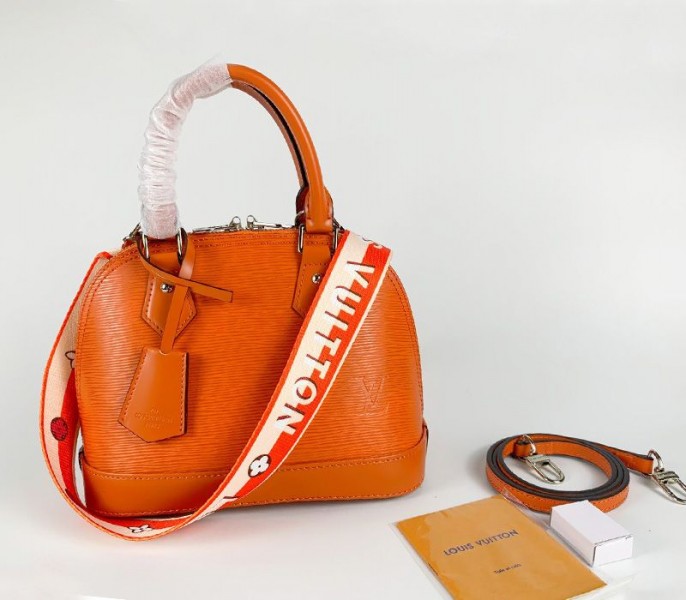Louis Vuitton Epi Leather Alma BB Handbag In Orange With Jacquard Strap - Louis Vuitton