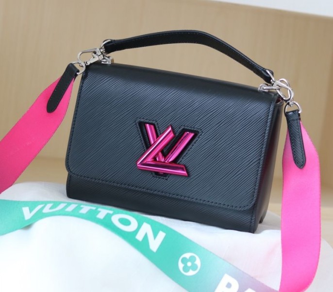 Louis Vuitton Epi Leather Twist MM Handbag In Black With Gradient Strap - Louis Vuitton