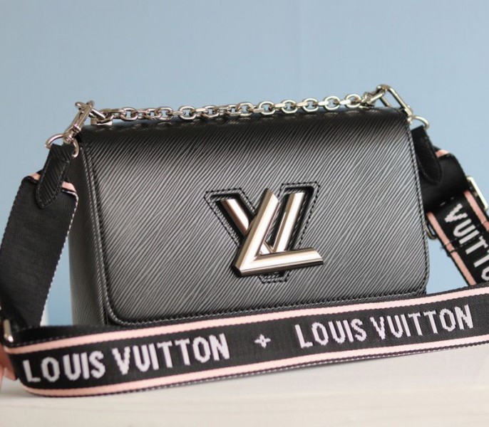 Louis Vuitton Epi Leather Twist MM Bag In Black With Jacquard Strap - Louis Vuitton