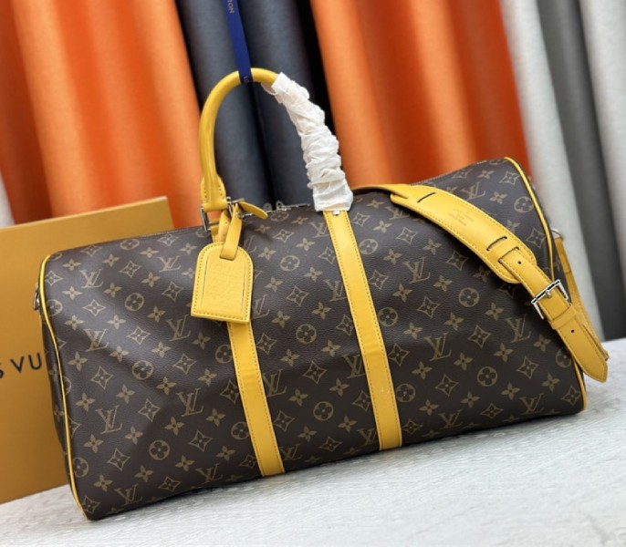 Louis Vuitton Monogram Macassar Canvas Keepall Bandouliere 50 In Safran Yellow - Louis Vuitton