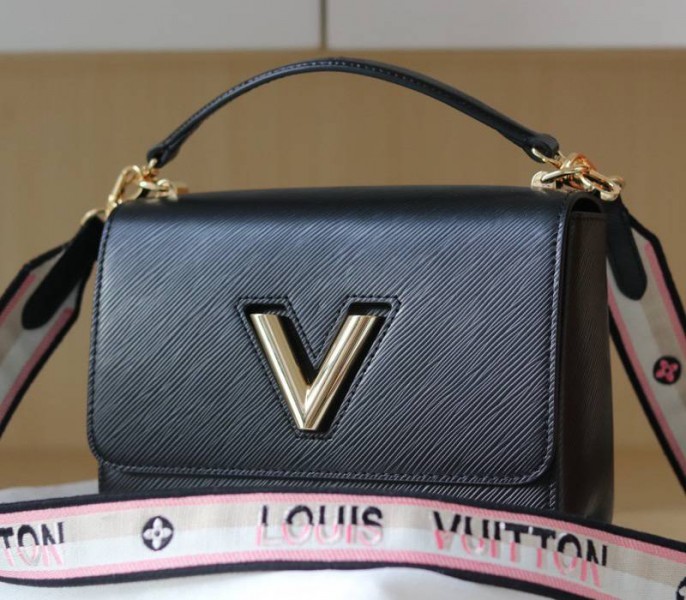 Louis Vuitton Epi Leather Twist MM Bag Black With Jacquard Strap - Louis Vuitton